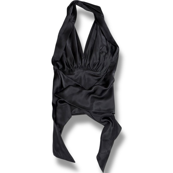 Y2K Silk Halter Top Tie Back Sleeveless Black Open‎ Back Party Cocktail Sexy O/S - Picture 5 of 5